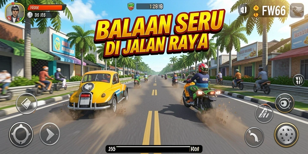 Screenshot gameplay FW66 yang menampilkan balapan seru dan grafis menakjubkan.