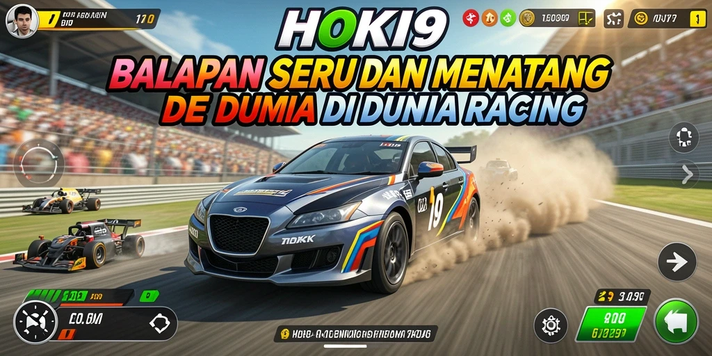 Tampilan gameplay HOKI9 menunjukkan aksi balapan yang mendebarkan di lintasan.