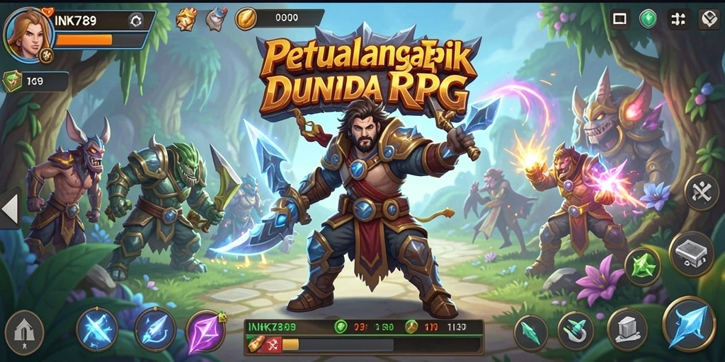 Tampilan gameplay <strong>INK789</strong> dengan karakter dan pertempuran RPG yang seru.