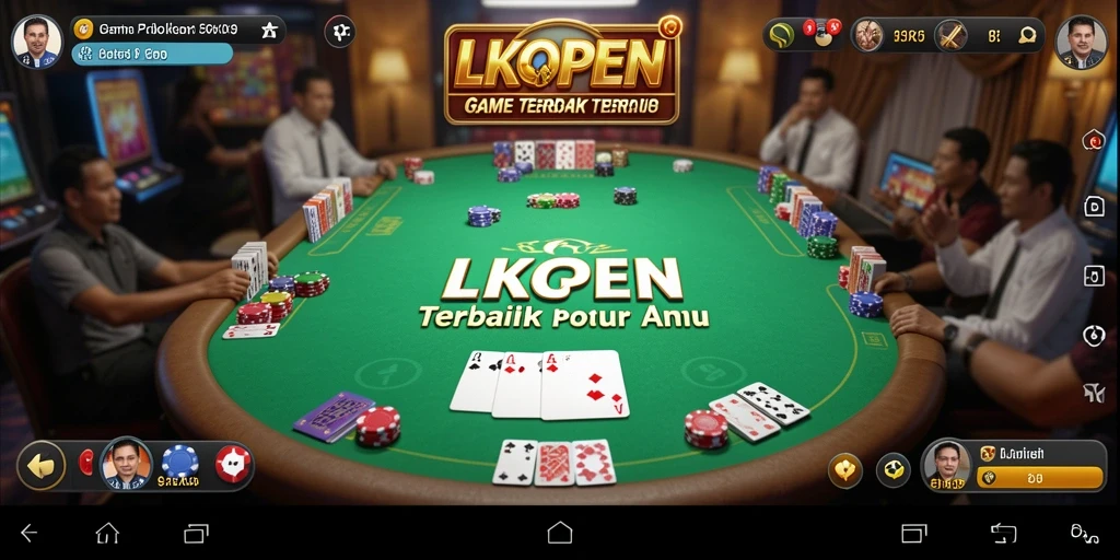 Screenshot LKOPEN menampilkan gameplay Poker yang mendebarkan dan penuh strategi.