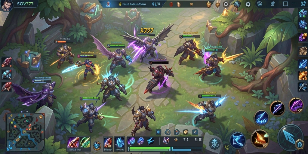 Tangkapan layar gameplay SOV777 menunjukkan aksi pertarungan yang intens dan strategi tim.