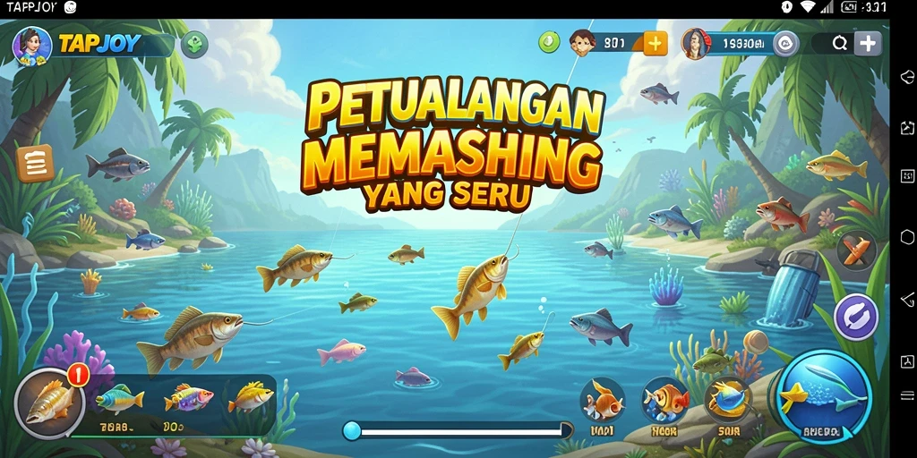 Tampilan gameplay TAPJOY yang menampilkan momen menangkap ikan besar.