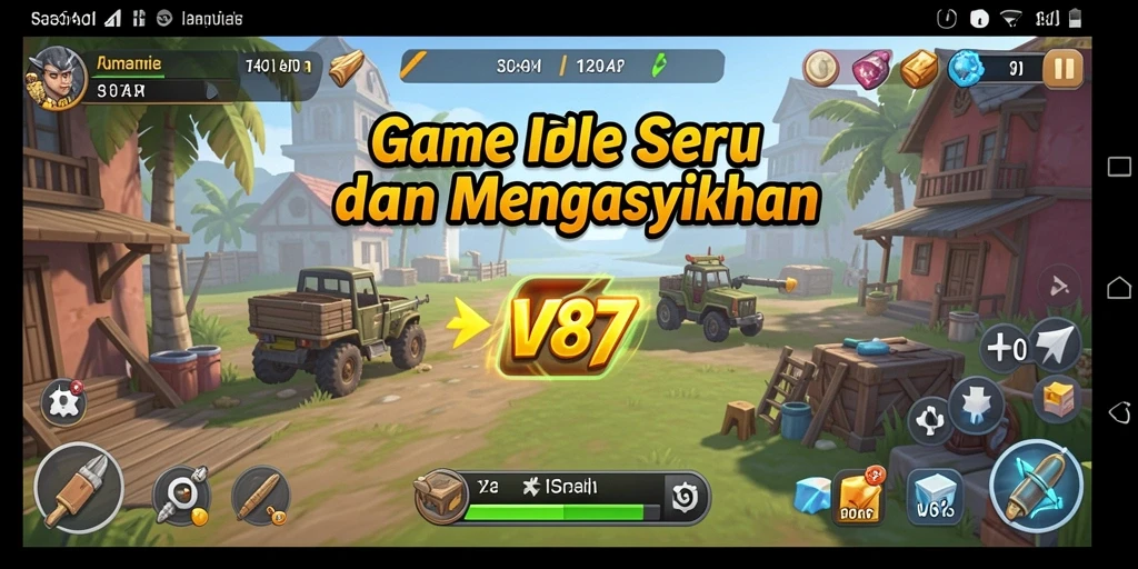 Tangkapan layar gameplay V87 menunjukkan pengelolaan sumber daya yang seru.