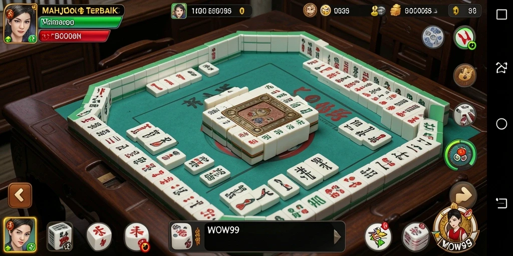 Tampilan gameplay menarik dari WOW99 dengan ubin Mahjong berwarna-warni.